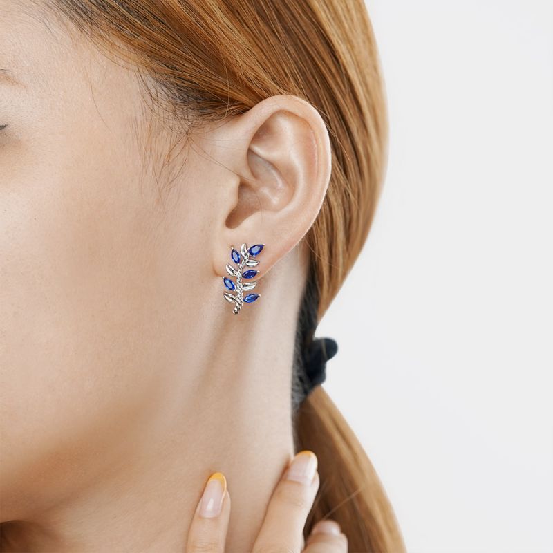 Pendientes Hoja y Tallo Gemas Azules