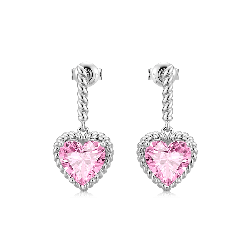 Pendientes de Cuerda Trenzada Corazón Rosa