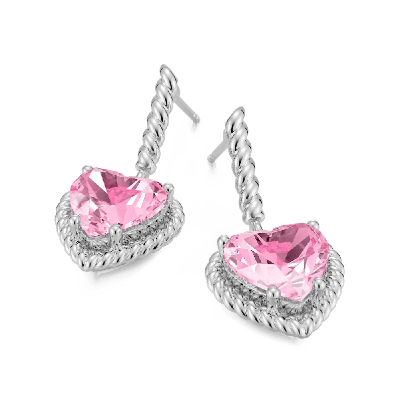 Pendientes de Cuerda Trenzada Corazón Rosa