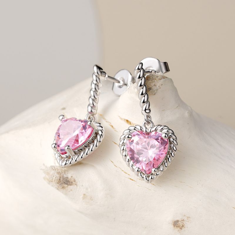 Pendientes de Cuerda Trenzada Corazón Rosa