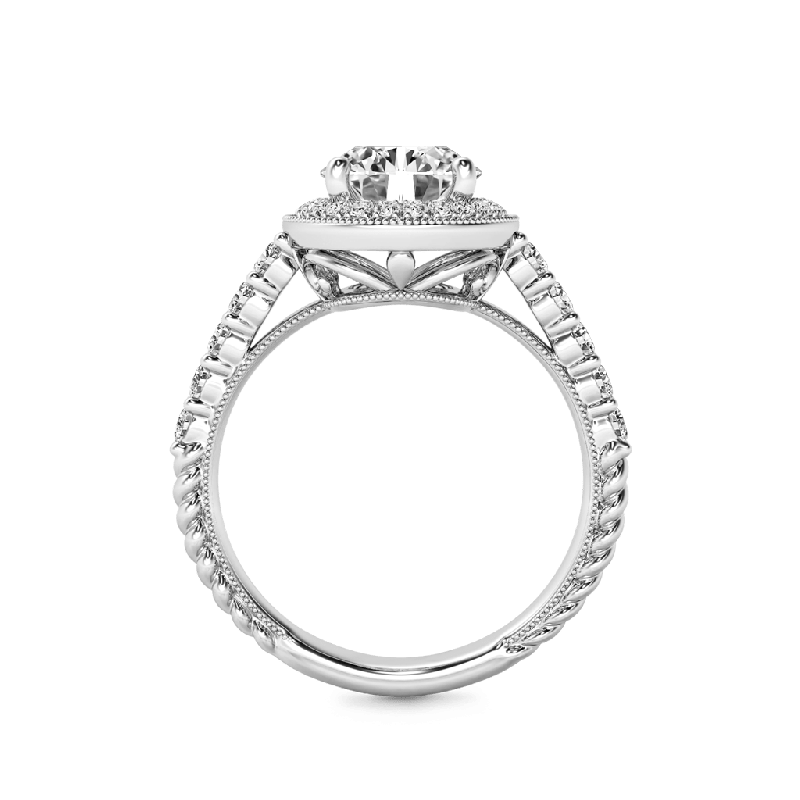 Anillo Milgrain Vintage con Halo de Corte Redondo