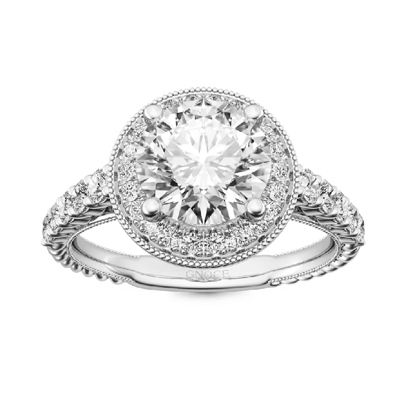 Anillo Milgrain Vintage con Halo de Corte Redondo
