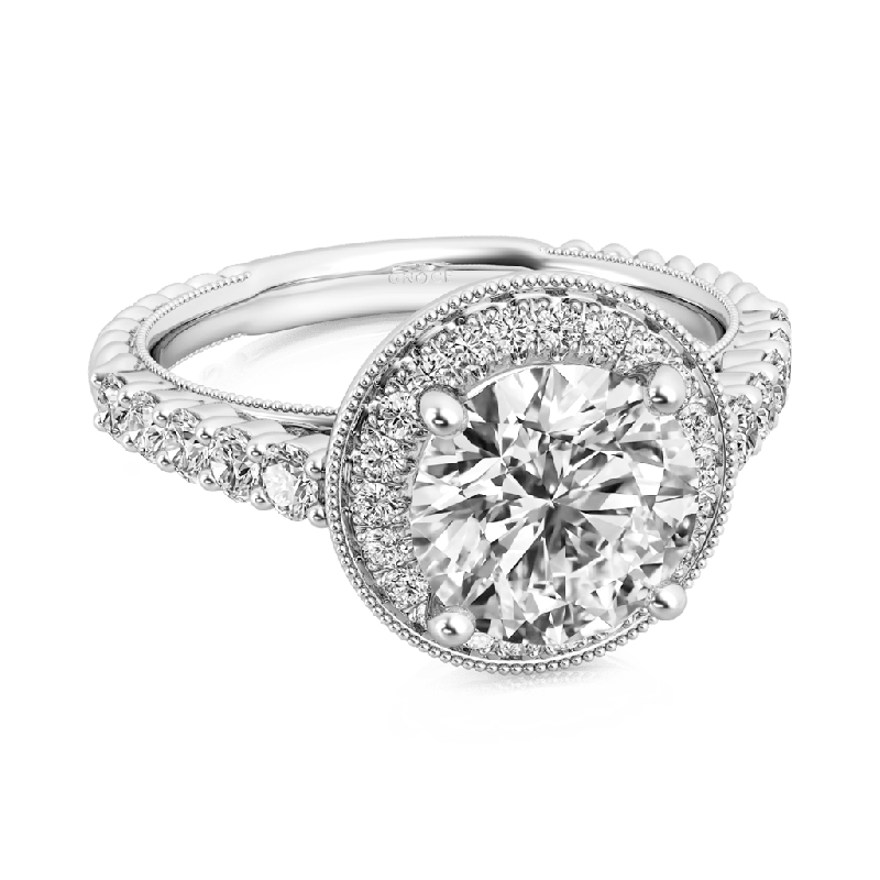 Anillo Milgrain Vintage con Halo de Corte Redondo
