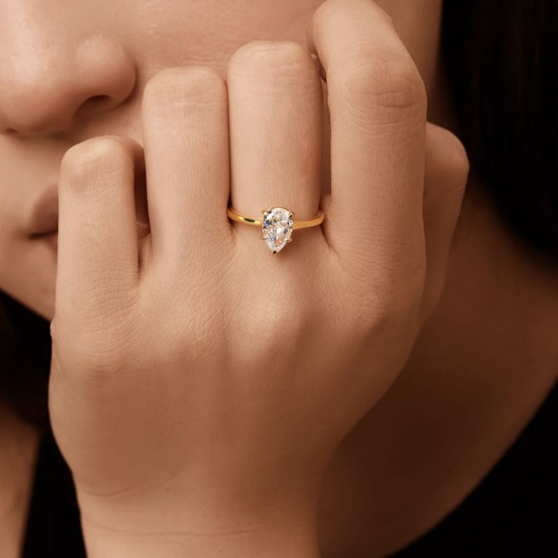 Anillo Solitario Pera Topacio Blanco