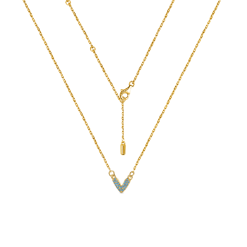 Collar V de CZ Baño de Oro de 18K