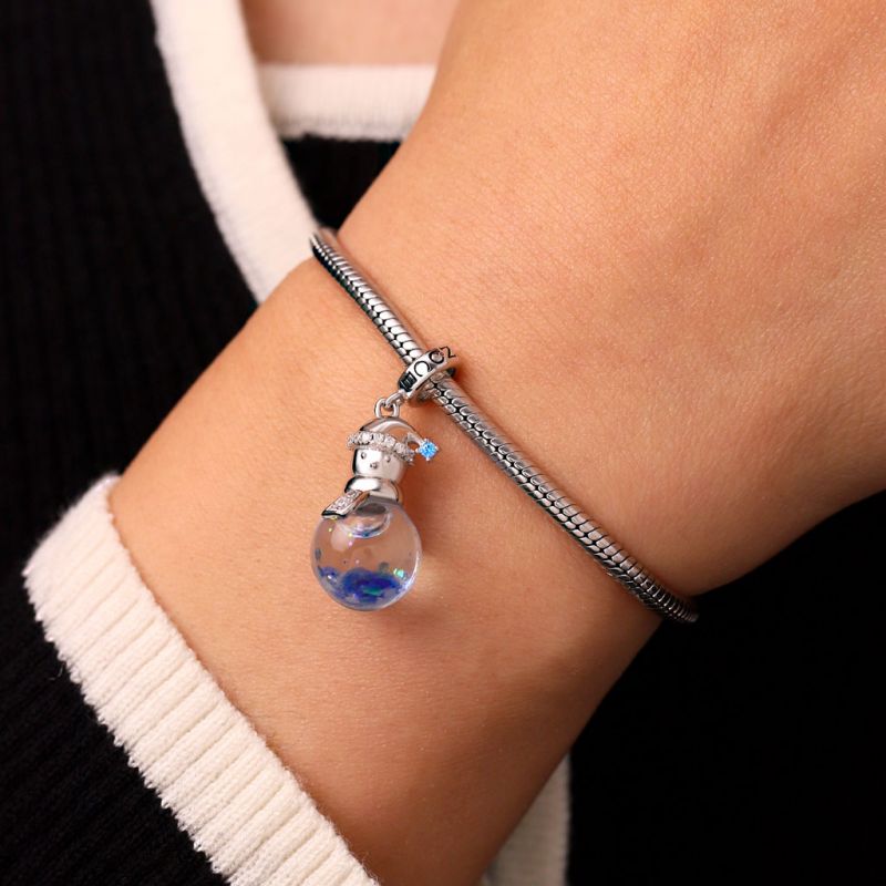 Colgante de Muñeco de Nieve de Brillo Azul con Arena Movediza
