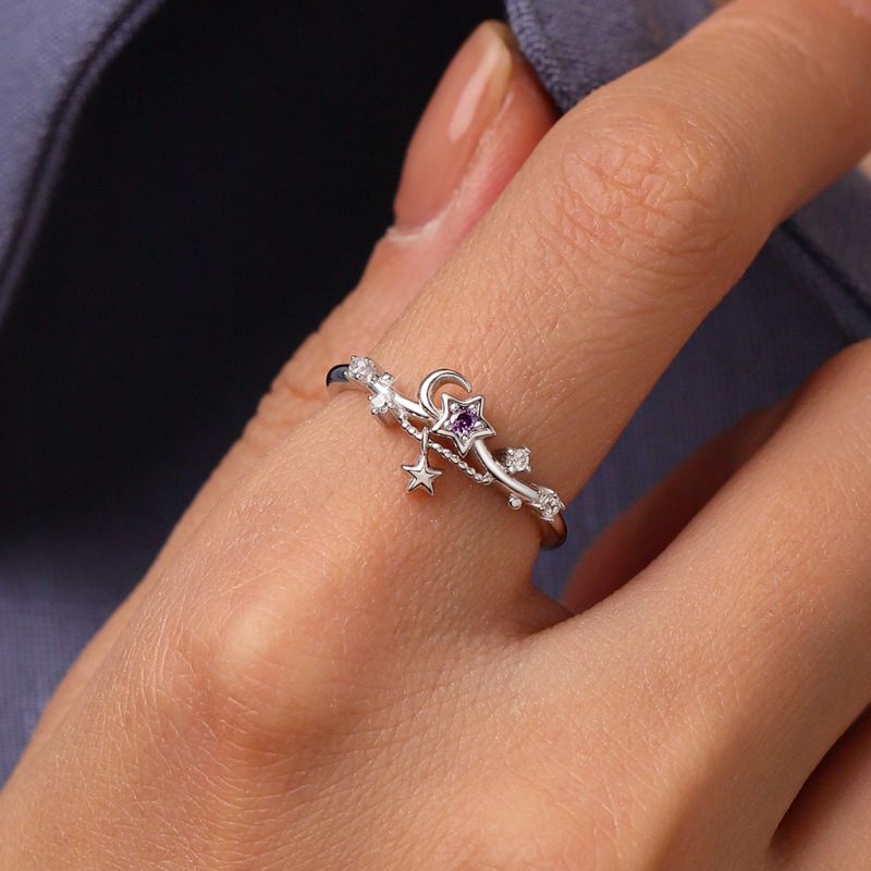 Anillo de Luna Estrellada Azul Brillante