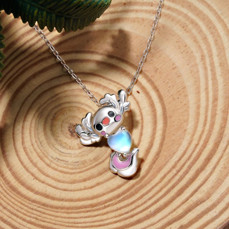 Collar de Luna de Piedra de Luna Axolotl Mexicano