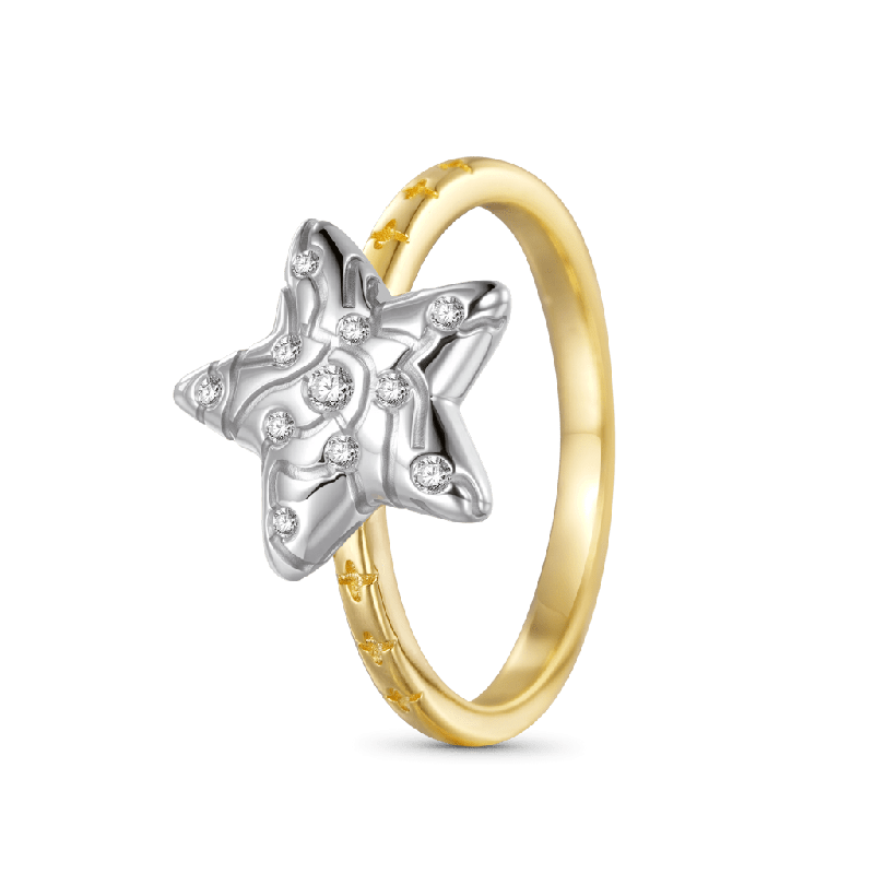 Anillo de Pentagrama con Micro-Incrustación de Rhinestones