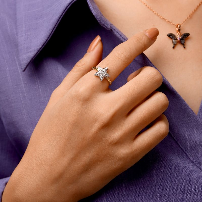 Anillo de Pentagrama con Micro-Incrustación de Rhinestones