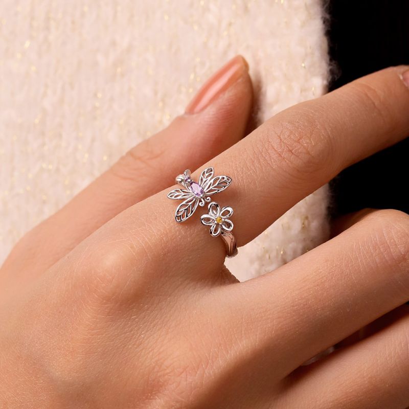 Anillo de Libélula y Flor