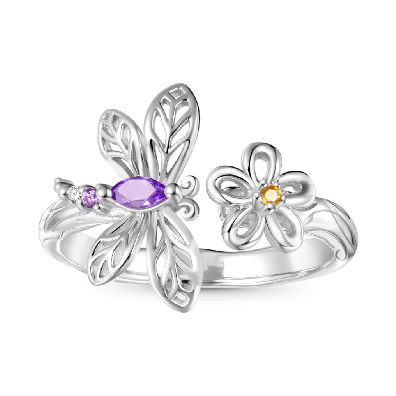 Anillo de Libélula y Flor