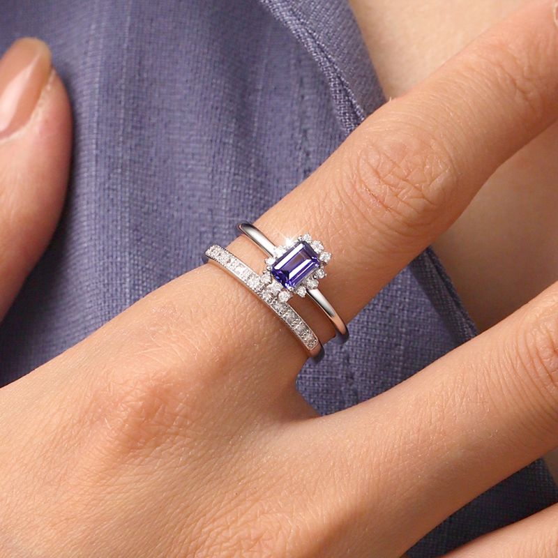 Anillos Cuadrados de Tanzanita Azul