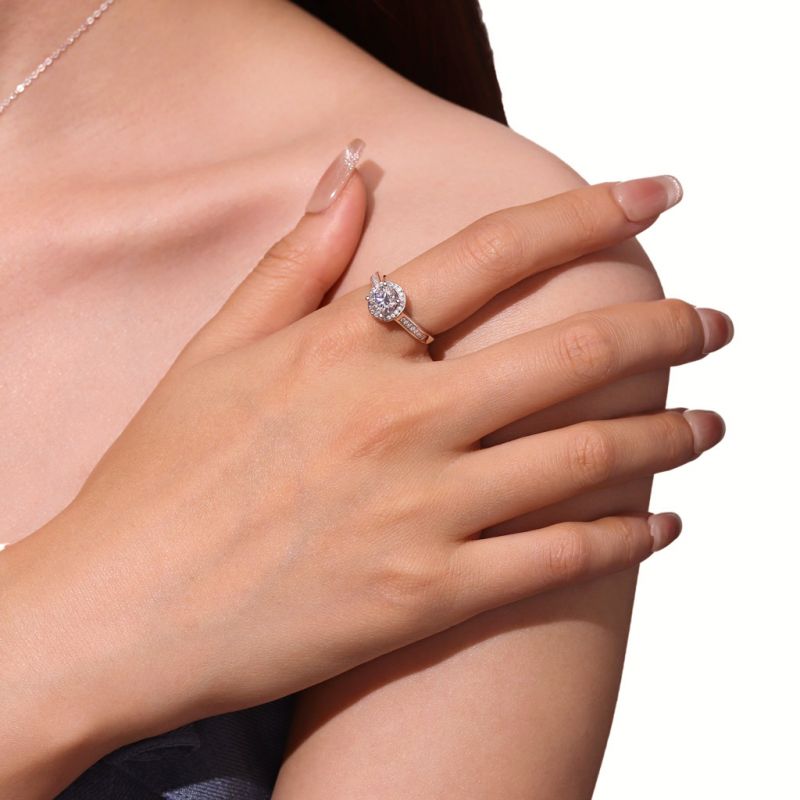 Anillo Halo Redondo VVS Moissanite Brillante
