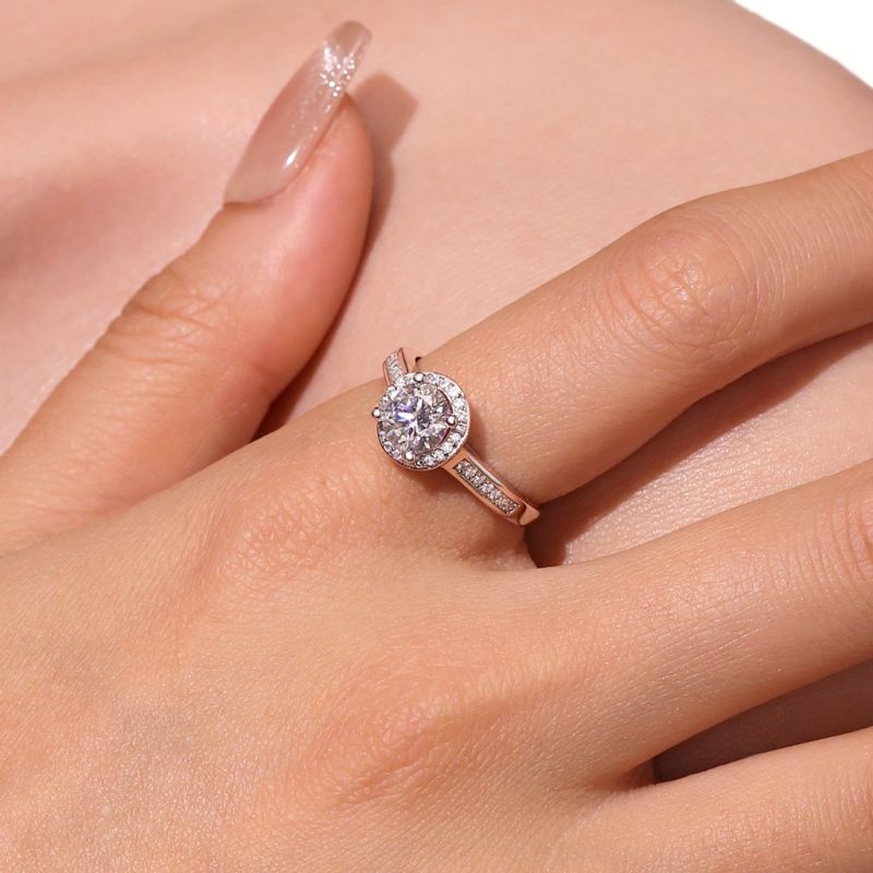 Anillo Halo Redondo VVS Moissanite Brillante