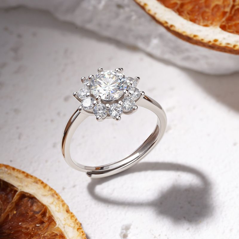 Anillo Copo de Nieve de Moissanite VVS de 1 Ct Color D