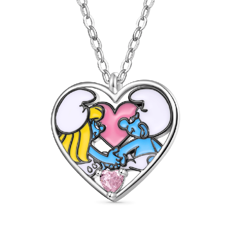 Collar de Los Pitufos x Amor Zirconia Rosa