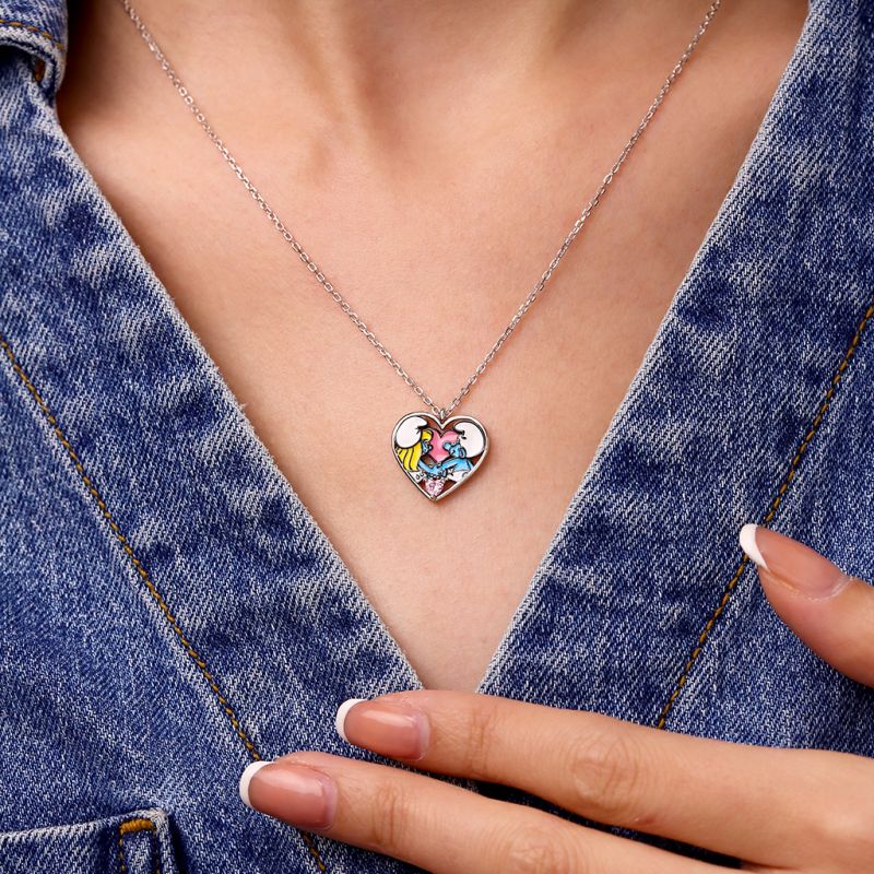 Collar de Los Pitufos x Amor Zirconia Rosa