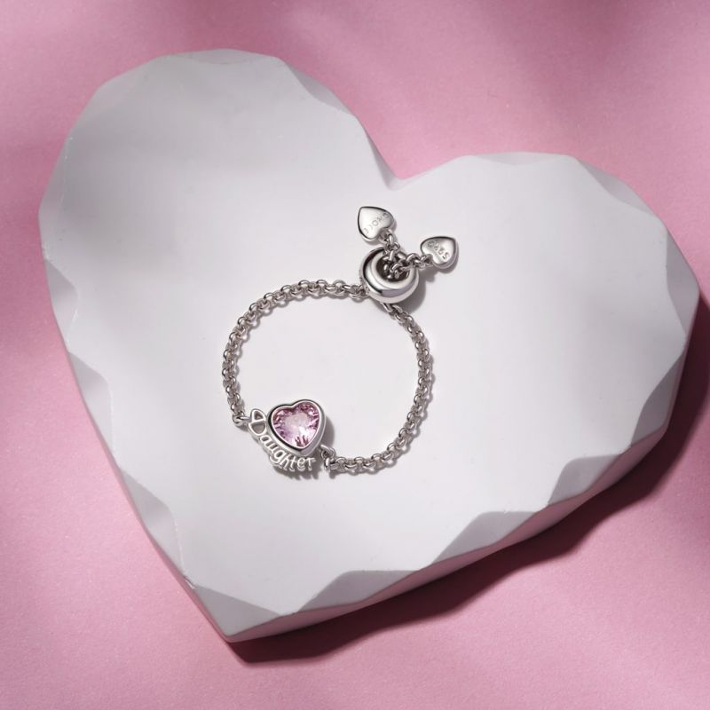 Anillo Ajustable de Cadena con Corazón para Hija