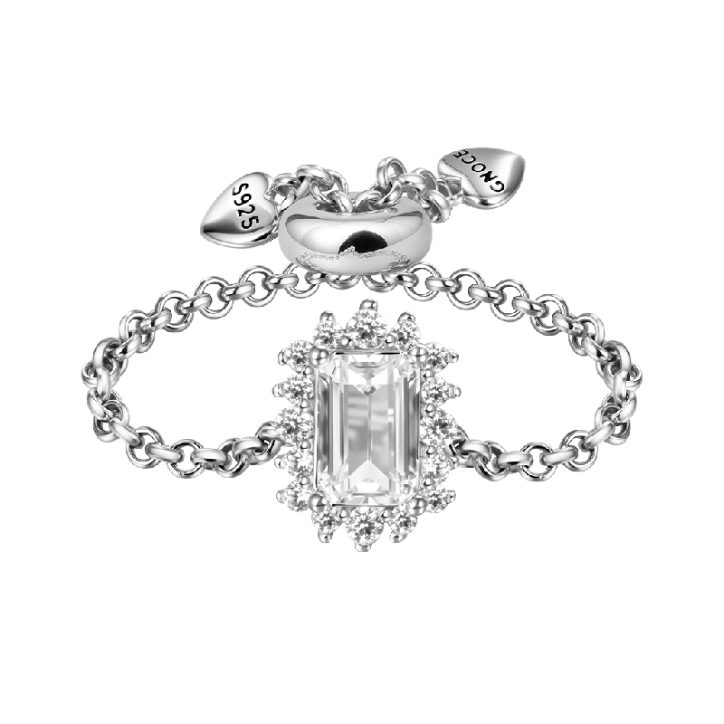 Anillo de Cadena de Diamante Corte Rectangular