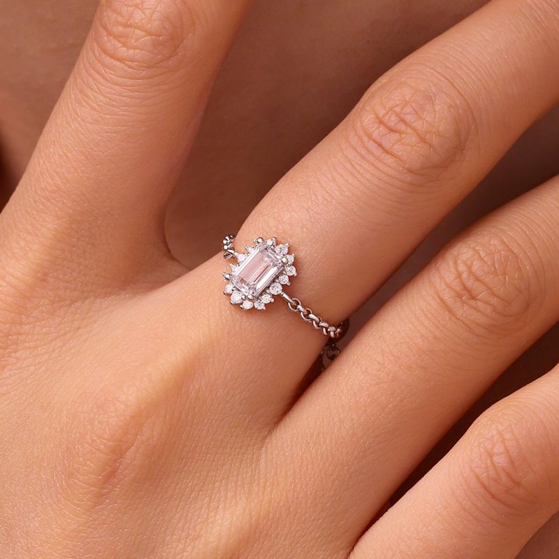 Anillo de Cadena de Diamante Corte Rectangular