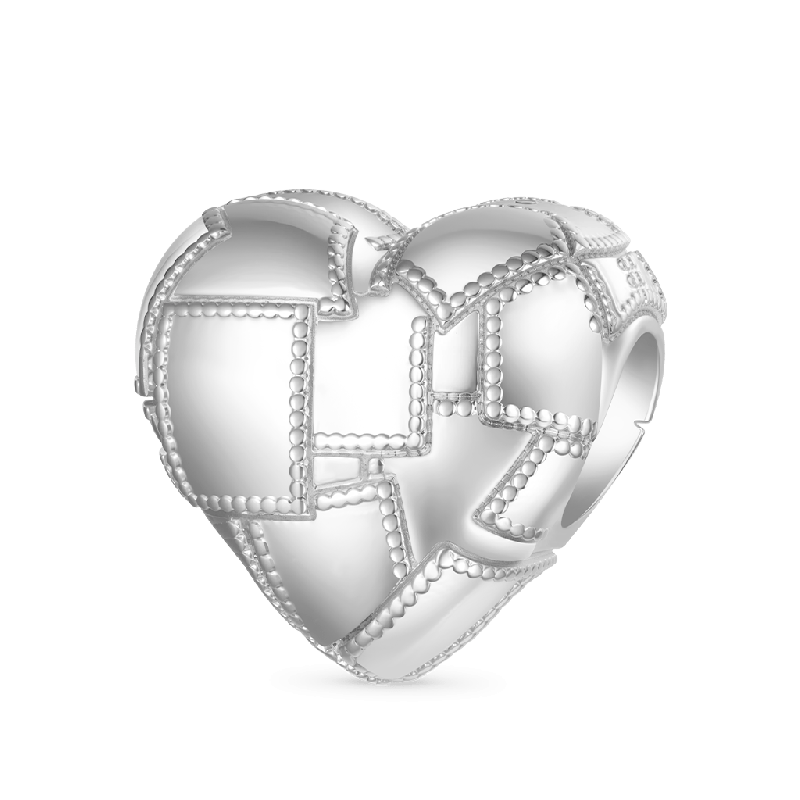 Charm de Corazón con Textura Plateada Metálica