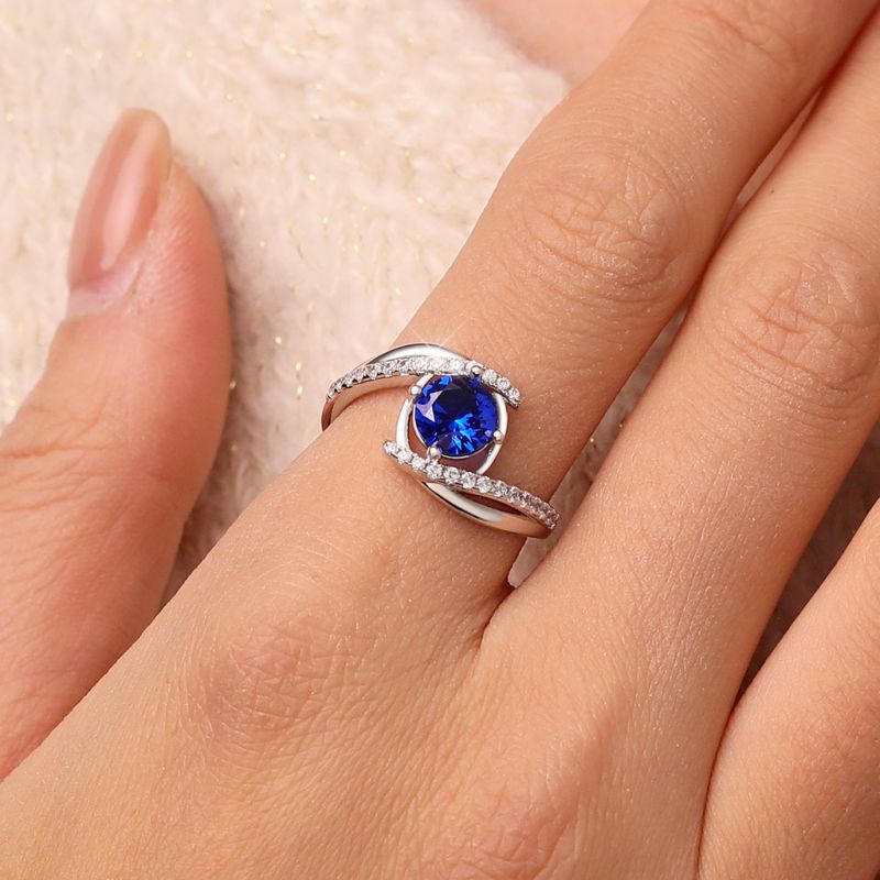 Anillo de Piedra de Nacimiento de Zircón Azul Vintage