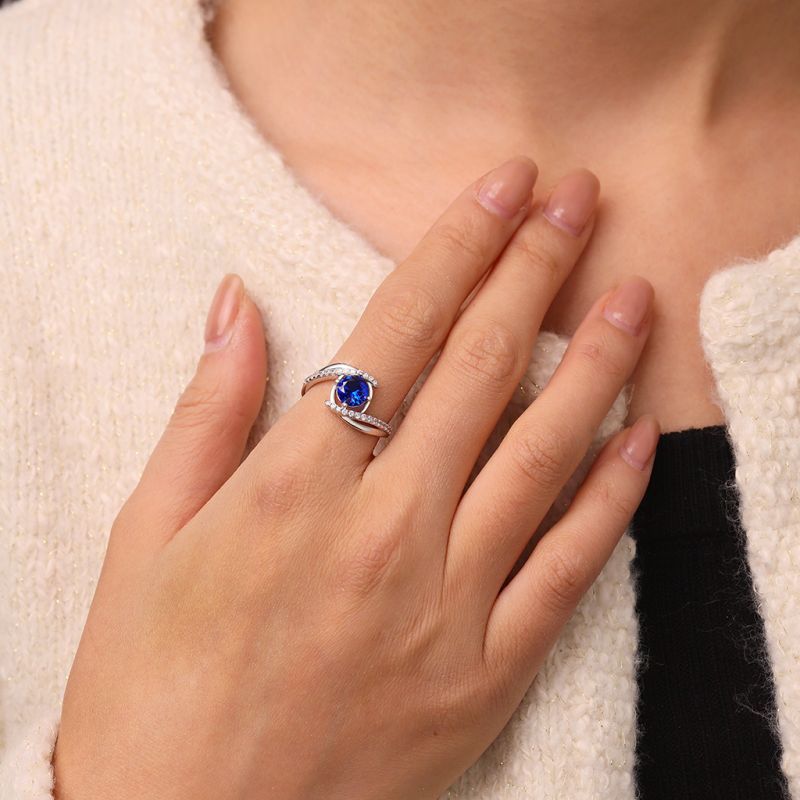 Anillo de Piedra de Nacimiento de Zircón Azul Vintage