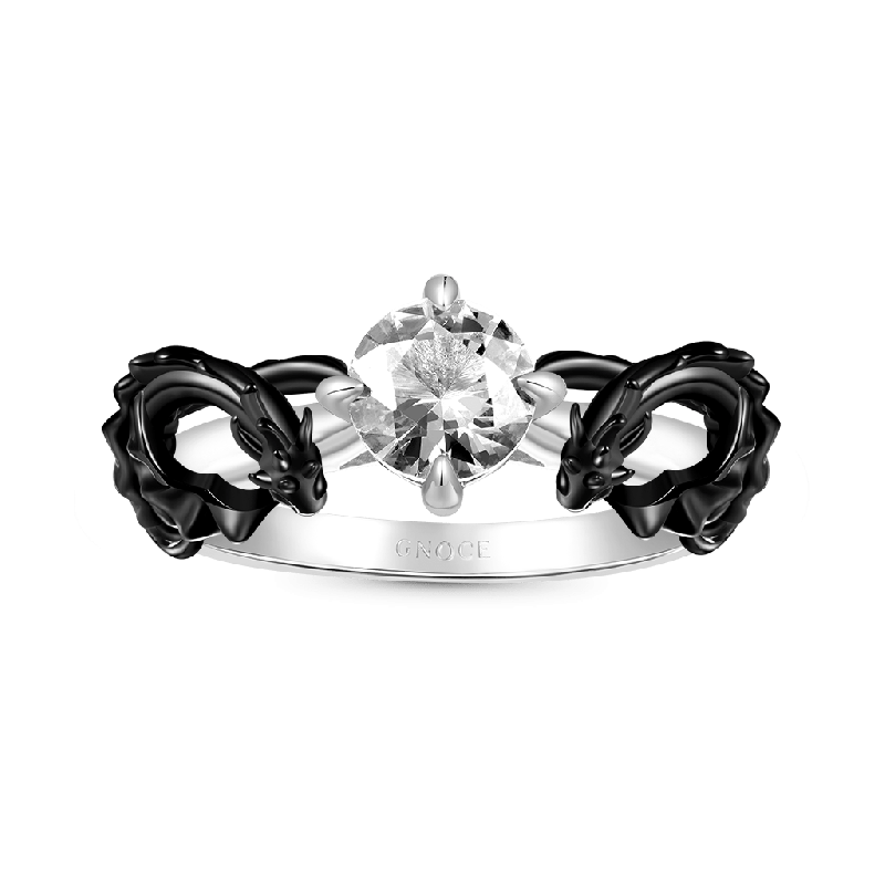 Anillo De Diamante Abrazo Dragón Negro
