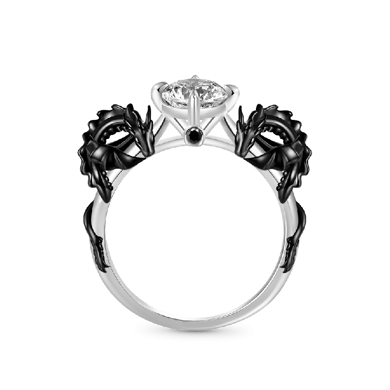 Anillo De Diamante Abrazo Dragón Negro