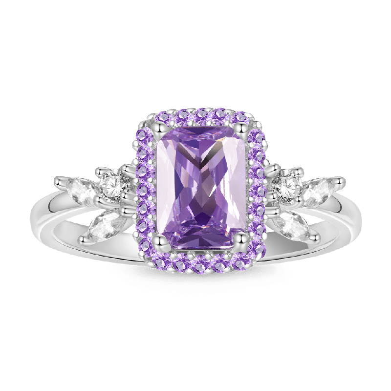 Anillo de Hoja de Diamante de Amatista Cortada en Cuadrado