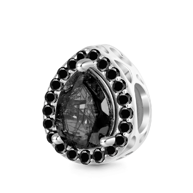 Charm Grabable Incrustado De Cuarzo De Cabello Negro